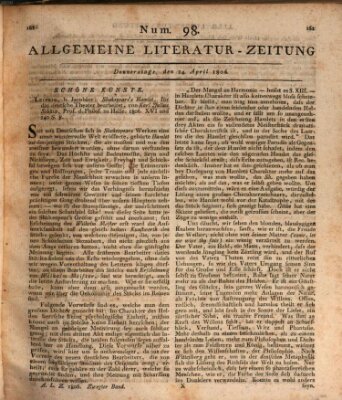 Allgemeine Literatur-Zeitung (Literarisches Zentralblatt für Deutschland) Donnerstag 24. April 1806