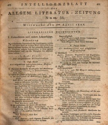 Allgemeine Literatur-Zeitung (Literarisches Zentralblatt für Deutschland) Mittwoch 2. April 1806