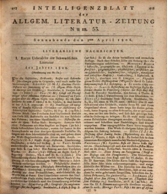 Allgemeine Literatur-Zeitung (Literarisches Zentralblatt für Deutschland) Samstag 5. April 1806