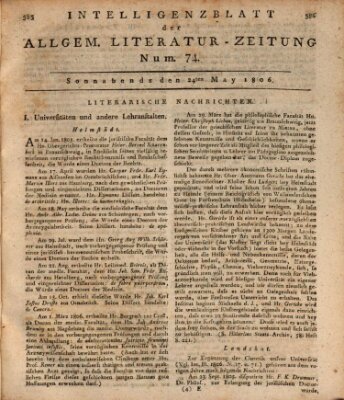 Allgemeine Literatur-Zeitung (Literarisches Zentralblatt für Deutschland) Samstag 24. Mai 1806