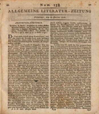 Allgemeine Literatur-Zeitung (Literarisches Zentralblatt für Deutschland) Dienstag 10. Juni 1806