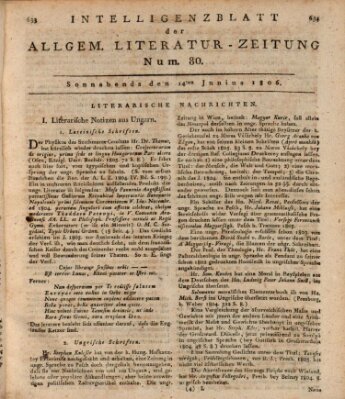 Allgemeine Literatur-Zeitung (Literarisches Zentralblatt für Deutschland) Samstag 14. Juni 1806