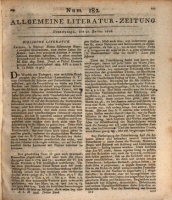 Allgemeine Literatur-Zeitung (Literarisches Zentralblatt für Deutschland) Donnerstag 31. Juli 1806