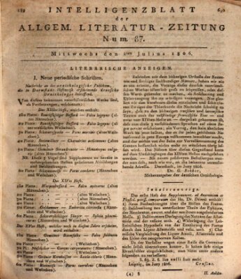 Allgemeine Literatur-Zeitung (Literarisches Zentralblatt für Deutschland) Mittwoch 2. Juli 1806