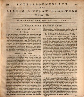 Allgemeine Literatur-Zeitung (Literarisches Zentralblatt für Deutschland) Mittwoch 23. Juli 1806