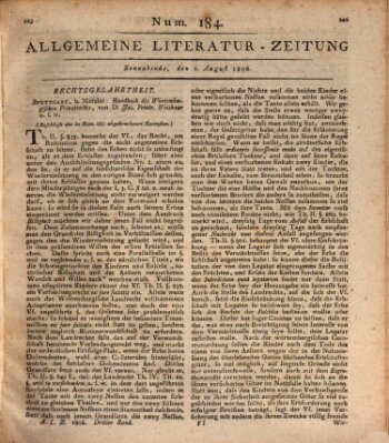 Allgemeine Literatur-Zeitung (Literarisches Zentralblatt für Deutschland) Samstag 2. August 1806