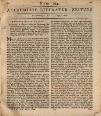 Allgemeine Literatur-Zeitung (Literarisches Zentralblatt für Deutschland) Donnerstag 14. August 1806