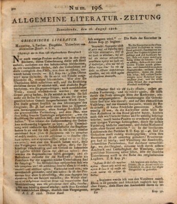 Allgemeine Literatur-Zeitung (Literarisches Zentralblatt für Deutschland) Samstag 16. August 1806