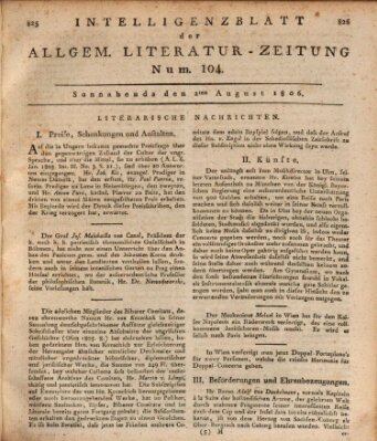 Allgemeine Literatur-Zeitung (Literarisches Zentralblatt für Deutschland) Samstag 2. August 1806