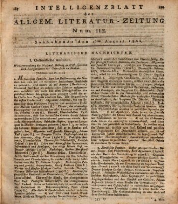 Allgemeine Literatur-Zeitung (Literarisches Zentralblatt für Deutschland) Samstag 16. August 1806