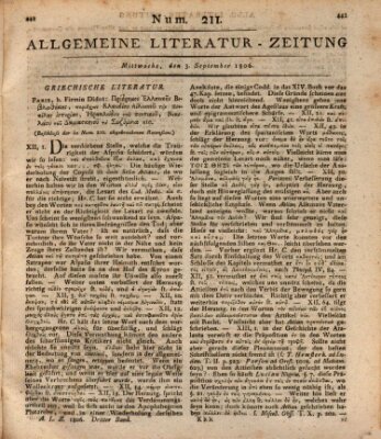 Allgemeine Literatur-Zeitung (Literarisches Zentralblatt für Deutschland) Mittwoch 3. September 1806