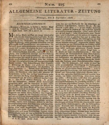 Allgemeine Literatur-Zeitung (Literarisches Zentralblatt für Deutschland) Montag 8. September 1806