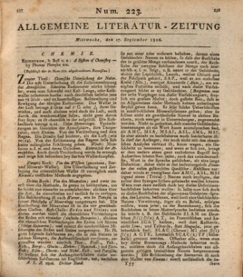 Allgemeine Literatur-Zeitung (Literarisches Zentralblatt für Deutschland) Mittwoch 17. September 1806