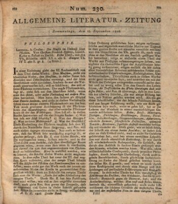 Allgemeine Literatur-Zeitung (Literarisches Zentralblatt für Deutschland) Donnerstag 25. September 1806