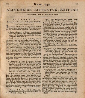 Allgemeine Literatur-Zeitung (Literarisches Zentralblatt für Deutschland) Samstag 27. September 1806