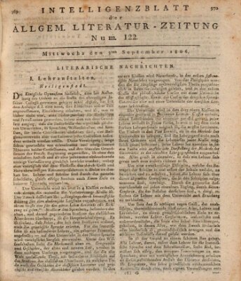 Allgemeine Literatur-Zeitung (Literarisches Zentralblatt für Deutschland) Mittwoch 3. September 1806