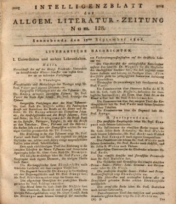 Allgemeine Literatur-Zeitung (Literarisches Zentralblatt für Deutschland) Samstag 13. September 1806