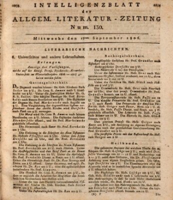 Allgemeine Literatur-Zeitung (Literarisches Zentralblatt für Deutschland) Mittwoch 17. September 1806