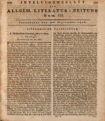 Allgemeine Literatur-Zeitung (Literarisches Zentralblatt für Deutschland) Samstag 20. September 1806