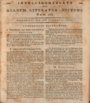 Allgemeine Literatur-Zeitung (Literarisches Zentralblatt für Deutschland) Samstag 27. September 1806