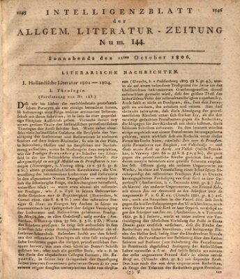 Allgemeine Literatur-Zeitung (Literarisches Zentralblatt für Deutschland) Samstag 11. Oktober 1806