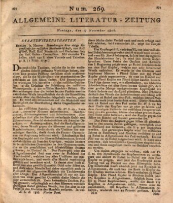 Allgemeine Literatur-Zeitung (Literarisches Zentralblatt für Deutschland) Montag 17. November 1806