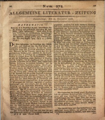 Allgemeine Literatur-Zeitung (Literarisches Zentralblatt für Deutschland) Donnerstag 20. November 1806