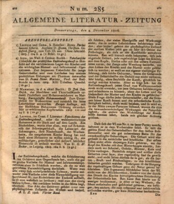 Allgemeine Literatur-Zeitung (Literarisches Zentralblatt für Deutschland) Donnerstag 4. Dezember 1806