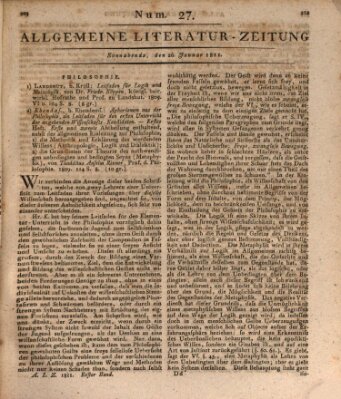 Allgemeine Literatur-Zeitung (Literarisches Zentralblatt für Deutschland) Samstag 26. Januar 1811