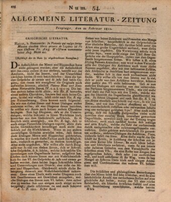 Allgemeine Literatur-Zeitung (Literarisches Zentralblatt für Deutschland) Freitag 22. Februar 1811