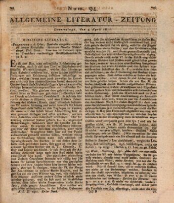 Allgemeine Literatur-Zeitung (Literarisches Zentralblatt für Deutschland) Donnerstag 4. April 1811