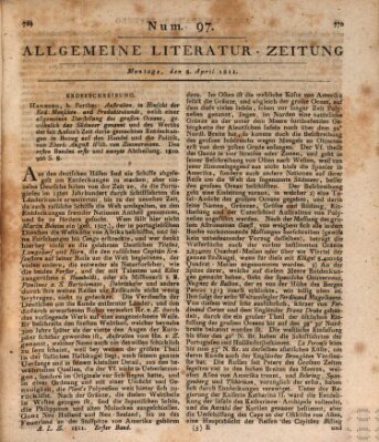 Allgemeine Literatur-Zeitung (Literarisches Zentralblatt für Deutschland) Montag 8. April 1811