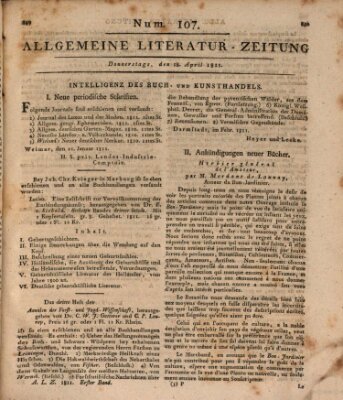 Allgemeine Literatur-Zeitung (Literarisches Zentralblatt für Deutschland) Donnerstag 18. April 1811