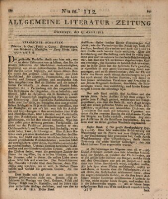 Allgemeine Literatur-Zeitung (Literarisches Zentralblatt für Deutschland) Dienstag 23. April 1811