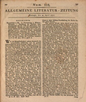 Allgemeine Literatur-Zeitung (Literarisches Zentralblatt für Deutschland) Montag 29. April 1811