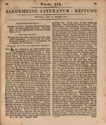 Allgemeine Literatur-Zeitung (Literarisches Zentralblatt für Deutschland) Montag 12. August 1811