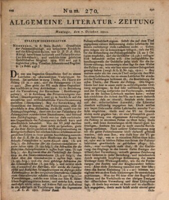 Allgemeine Literatur-Zeitung (Literarisches Zentralblatt für Deutschland) Montag 7. Oktober 1811