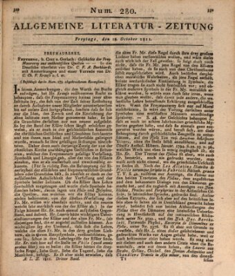 Allgemeine Literatur-Zeitung (Literarisches Zentralblatt für Deutschland) Freitag 18. Oktober 1811