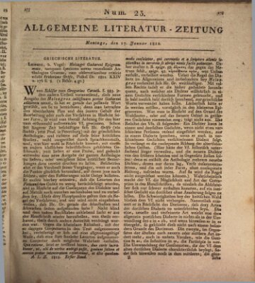 Allgemeine Literatur-Zeitung (Literarisches Zentralblatt für Deutschland) Montag 27. Januar 1812