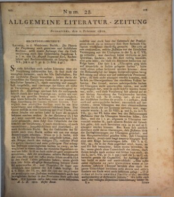 Allgemeine Literatur-Zeitung (Literarisches Zentralblatt für Deutschland) Samstag 1. Februar 1812