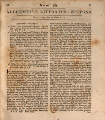 Allgemeine Literatur-Zeitung (Literarisches Zentralblatt für Deutschland) Donnerstag 19. März 1812