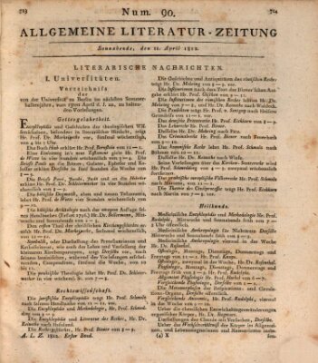 Allgemeine Literatur-Zeitung (Literarisches Zentralblatt für Deutschland) Samstag 11. April 1812