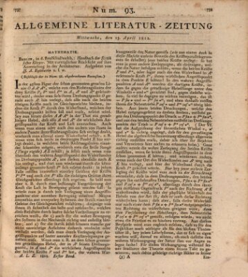 Allgemeine Literatur-Zeitung (Literarisches Zentralblatt für Deutschland) Mittwoch 15. April 1812