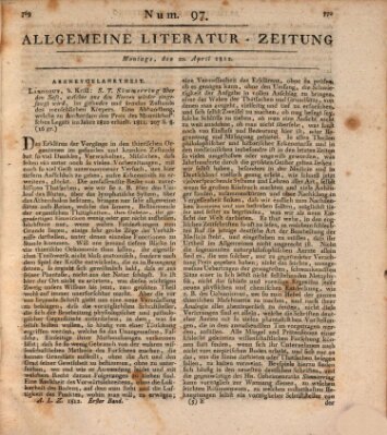 Allgemeine Literatur-Zeitung (Literarisches Zentralblatt für Deutschland) Montag 20. April 1812