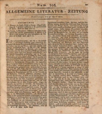 Allgemeine Literatur-Zeitung (Literarisches Zentralblatt für Deutschland) Donnerstag 30. April 1812