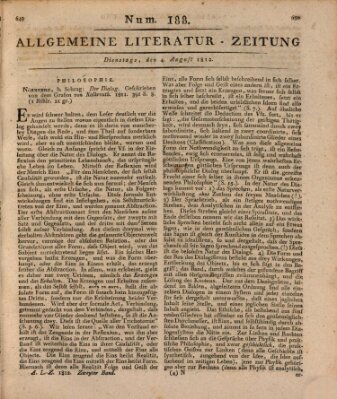 Allgemeine Literatur-Zeitung (Literarisches Zentralblatt für Deutschland) Dienstag 4. August 1812