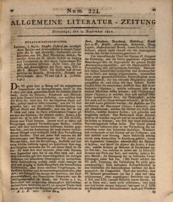 Allgemeine Literatur-Zeitung (Literarisches Zentralblatt für Deutschland) Dienstag 15. September 1812