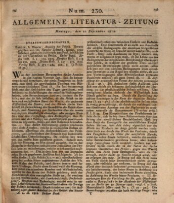 Allgemeine Literatur-Zeitung (Literarisches Zentralblatt für Deutschland) Montag 21. September 1812