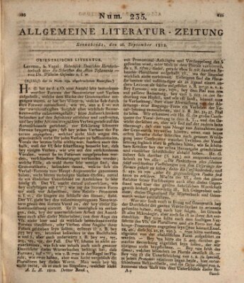 Allgemeine Literatur-Zeitung (Literarisches Zentralblatt für Deutschland) Samstag 26. September 1812