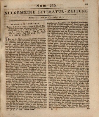 Allgemeine Literatur-Zeitung (Literarisches Zentralblatt für Deutschland) Mittwoch 30. September 1812